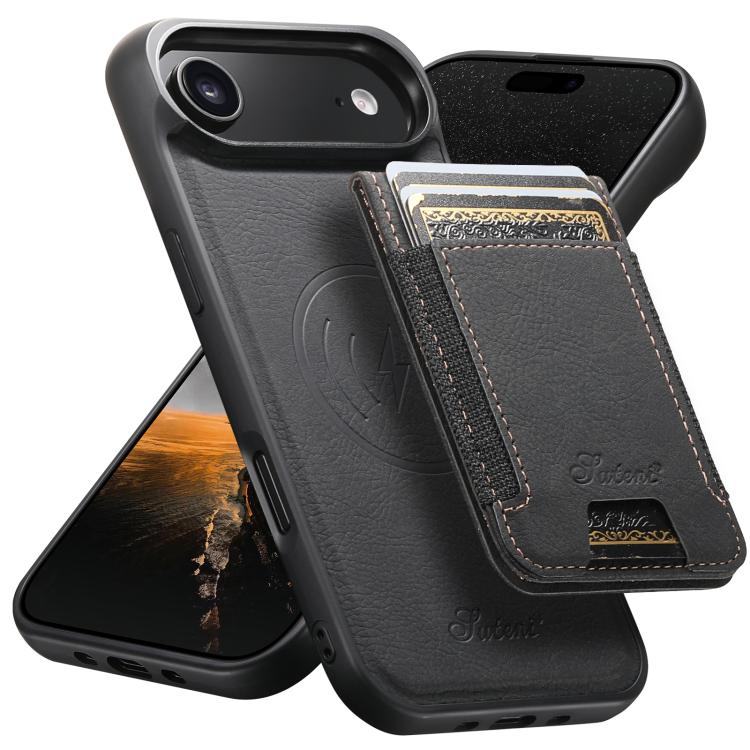 Suteni H17 Litchi Texture Leather MagSafe Detachable Wallet Phone Case