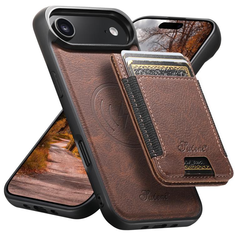 Suteni H17 Litchi Texture Leather MagSafe Detachable Wallet Phone Case