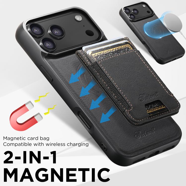 Suteni H17 Litchi Texture Leather MagSafe Detachable Wallet Phone Case