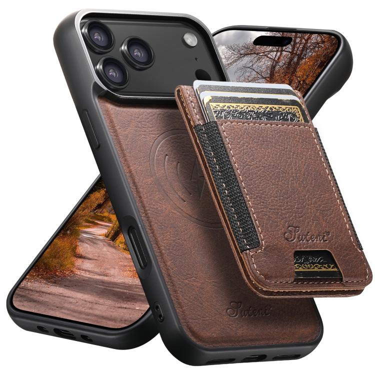 Suteni H17 Litchi Texture Leather MagSafe Detachable Wallet Phone Case