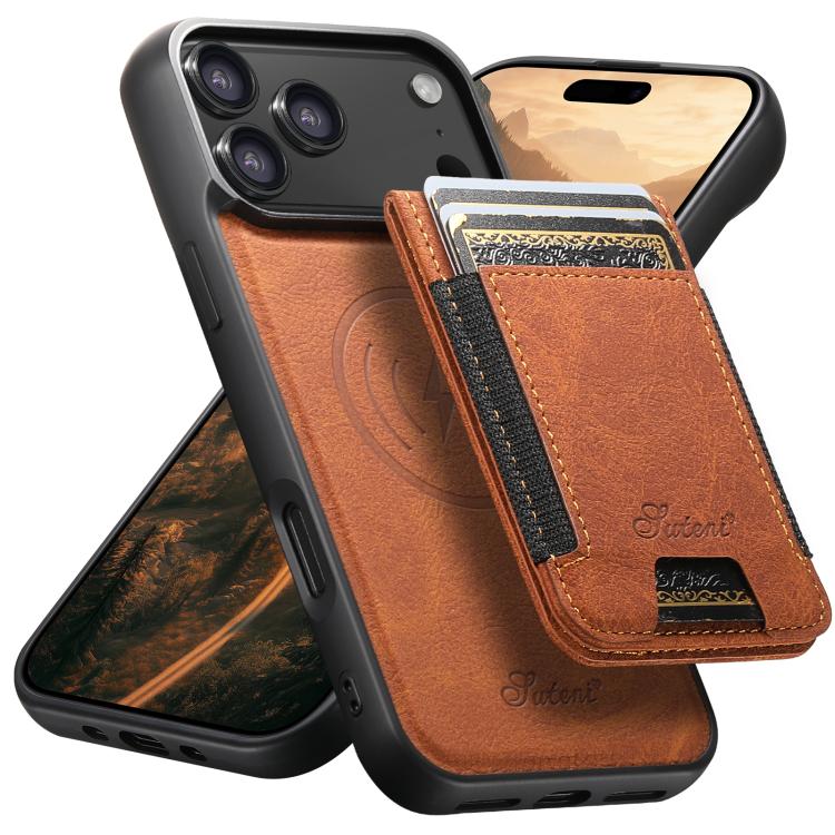 Suteni H17 Litchi Texture Leather MagSafe Detachable Wallet Phone Case