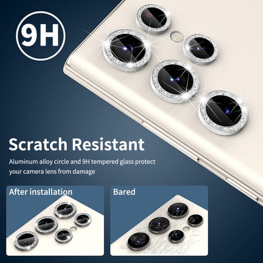 ENKAY Hat-Prince Film de protection en verre trempé en alliage d'aluminium à paillettes 9H pour objectif de caméra arrière, pour Samsung Galaxy S24 Ultra 5G, pour Samsung Galaxy S24+ 5G, pour Samsung Galaxy S24 5G