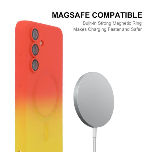 ENKAY Hat-Prince MagSafe Regenbogen-Farbverlauf Silikon Handyhülle mit Objektivfolie, für Samsung Galaxy A57 5G, für Samsung Galaxy A37 5G, für Samsung Galaxy A56 5G, für Samsung Galaxy A36 5G, für Samsung Galaxy S25 5G, für Samsung Galaxy S25+ 5G
