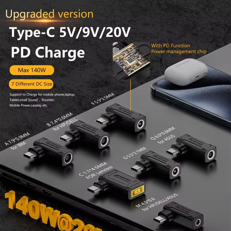140W Computer Charging Adapter(DC 7.9 x 0.9mm to USB-C / Type-C), DC 4506 M, DC 7406 B, DC 5521 G, DC 5525 F, DC 6006 Q, DC 7909 A, DC Yellow Square Port C