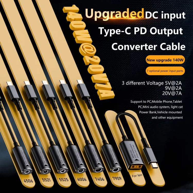 140W Computer Charging Adapter(Yellow Square Port to USB-C / Type-C), 4530, 7450, 5521, 5525, 6006, 7909, Yellow Square Port