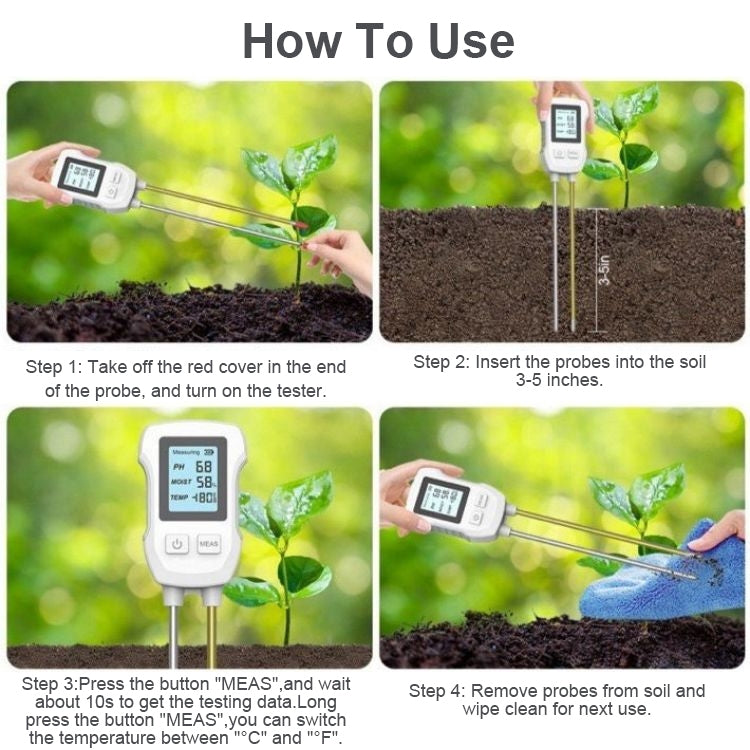 3 in 1 Digital Display Soil Detector, Soil Moisture, Temperature, PH, 3 in 1
