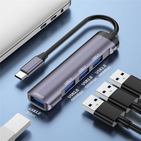 T-503 Portable 4-in-1 Type-C Docking Station USB-C to USB2.0 x 3 + USB3.0 HUB Adapter, T-503