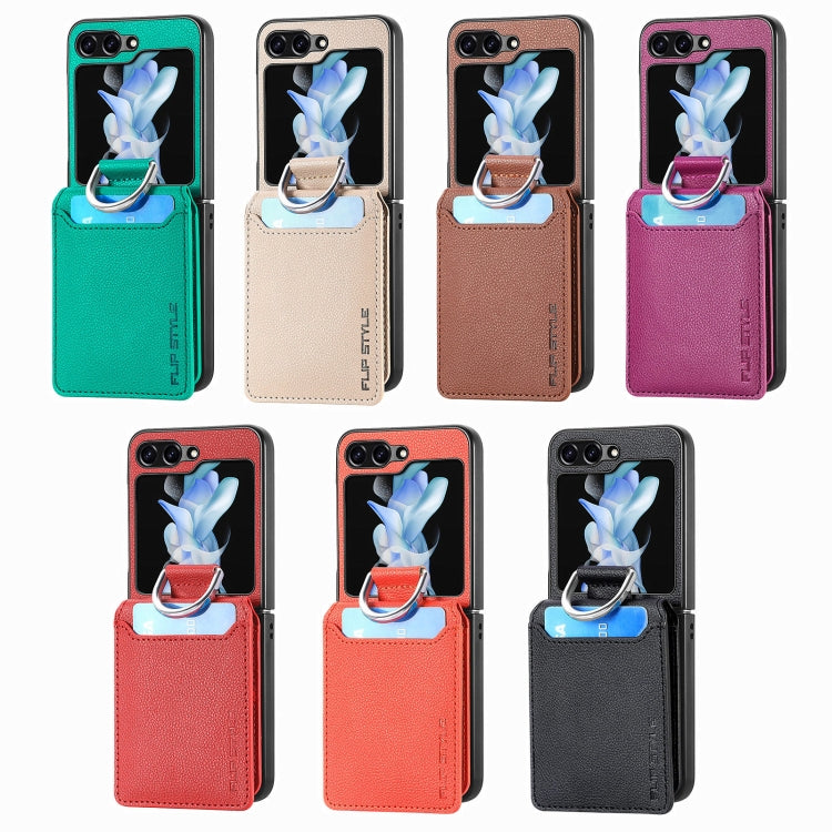 Litchi Texture Leather Ring Wallet Phone Case, For Galaxy Z Flip8 5G, For Galaxy Z Flip7 5G, For Galaxy Z Flip6, For Galaxy Z Flip5