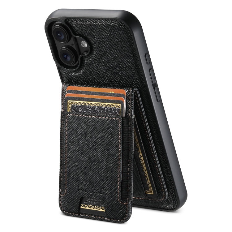 Suteni H17 Cross Grain Leather MagSafe Detachable Wallet Phone Case