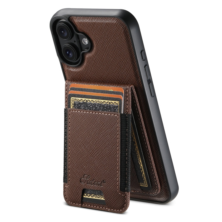 Suteni H17 Cross Grain Leather MagSafe Detachable Wallet Phone Case