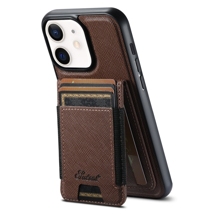 Suteni H17 Cross Grain Leather MagSafe Detachable Wallet Phone Case