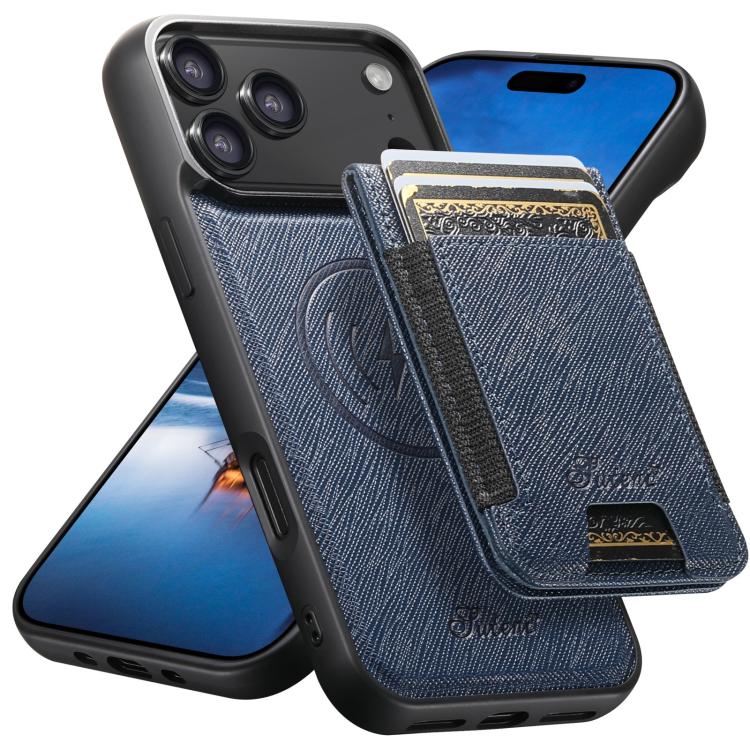 Suteni H17 Cross Grain Leather MagSafe Detachable Wallet Phone Case