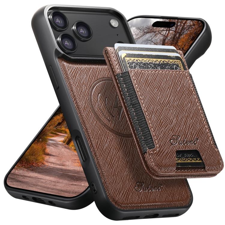 Suteni H17 Cross Grain Leather MagSafe Detachable Wallet Phone Case
