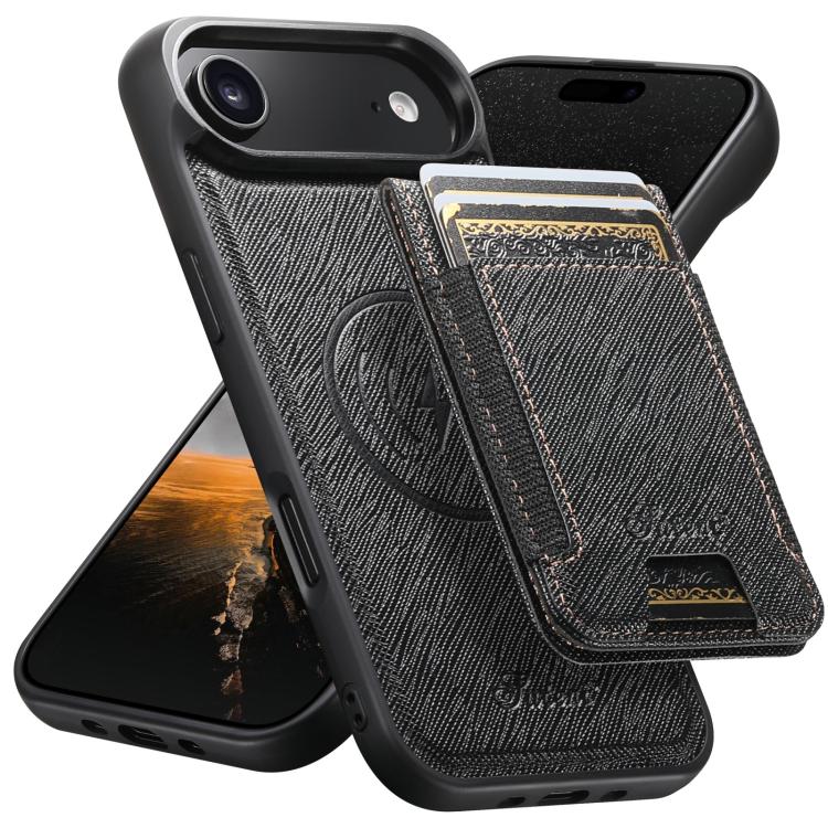 Suteni H17 Cross Grain Leather MagSafe Detachable Wallet Phone Case