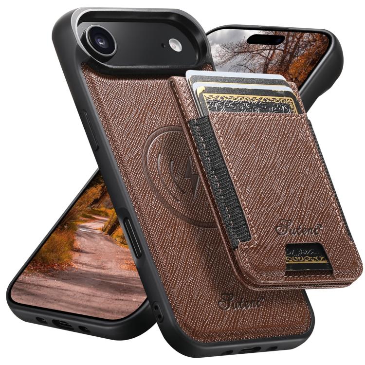 Suteni H17 Cross Grain Leather MagSafe Detachable Wallet Phone Case