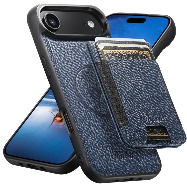 Suteni H17 Cross Grain Leather MagSafe Detachable Wallet Phone Case