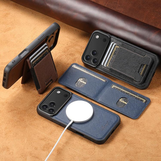 Suteni H17 Cross Grain Leather MagSafe Detachable Wallet Phone Case