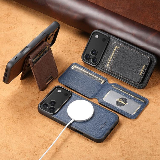 Suteni H18 Cross Grain MagSafe Wallet Leather Phone Case