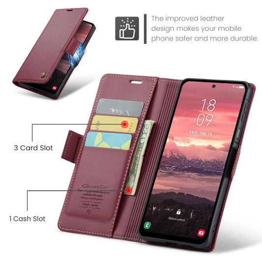 Étui de téléphone en cuir anti-vol RFID CaseMe 023 avec boucle papillon et texture litchi, pour Galaxy A17