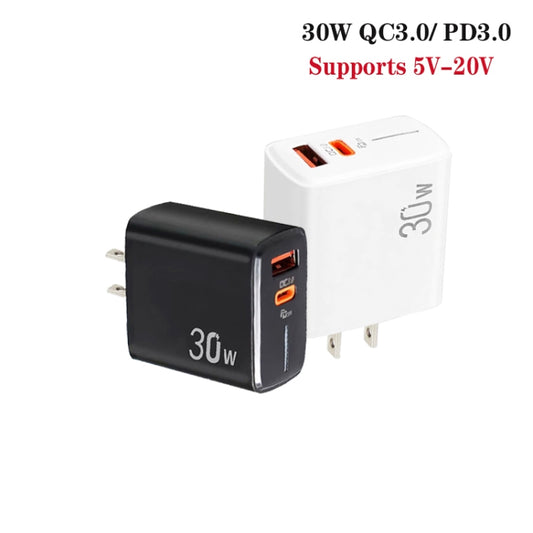 PD31 5V-20V 30W USB-C / Type-C + USB-A Multi Protocol Compatible Charger, US Plug, 30W US Plug