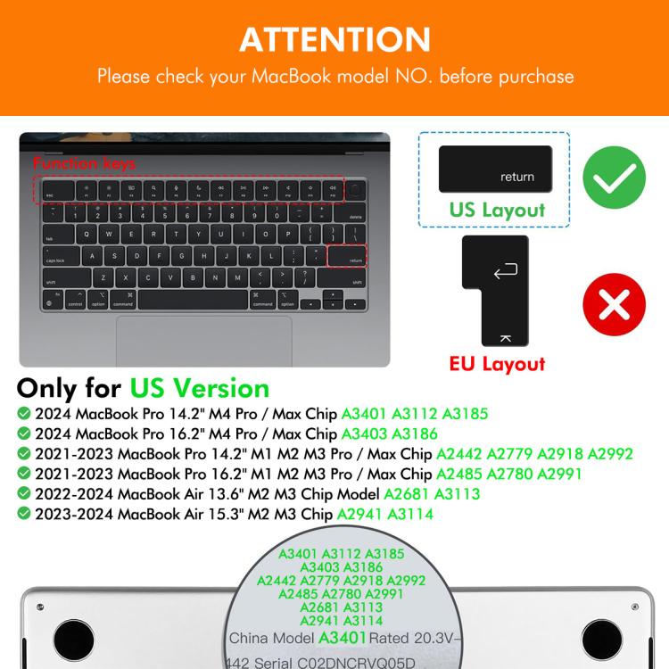 ENKAY US Version Keyboard Cover Soft Silicone Protective Film, For MacBook Pro 14.2 / Pro 16.2 / Air 13.6 / Air 15.3, For MacBook Pro 13.3 (A2289/A2338) / Pro 16 (A2141)