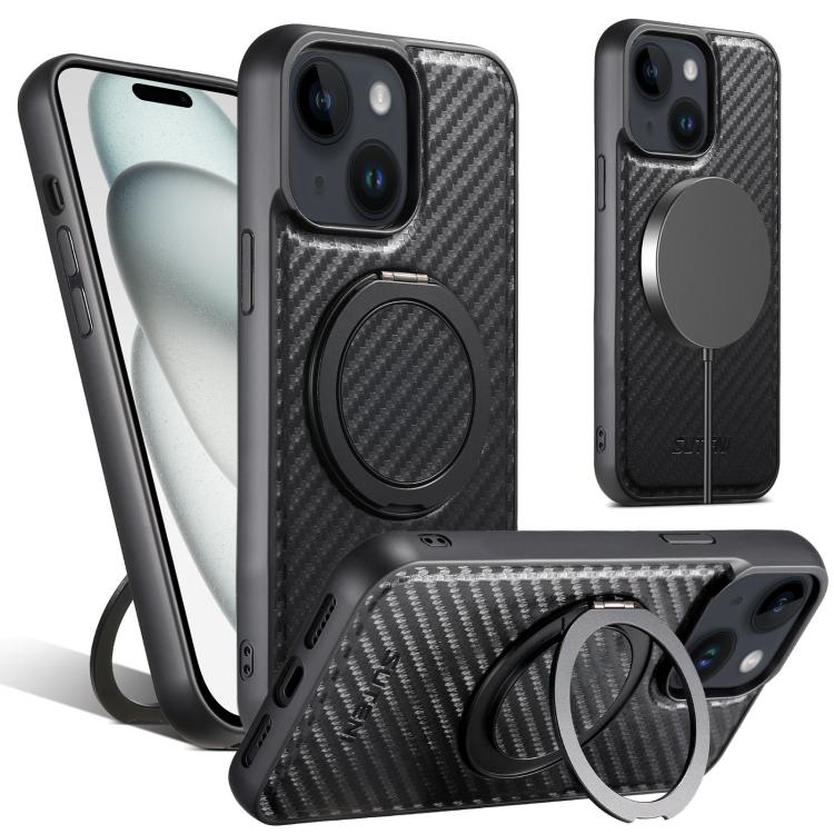 Suteni G3 Carbon Fiber Leather 360 Rotation Holder MagSafe Phone Case