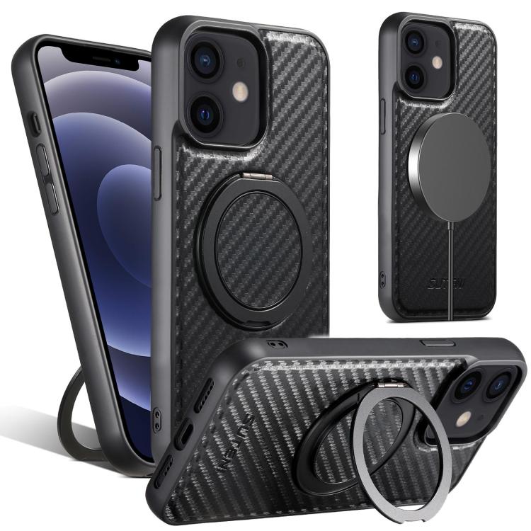 Suteni G3 Kohlefaser Leder 360° drehbarer Halter MagSafe Handyhülle, Für iPhone 17 Pro Max, Für iPhone 17 Pro, Für iPhone 17, Für iPhone Air, Für iPhone 16 Pro Max, Für iPhone 16 Pro, Für iPhone 16 Plus, Für iPhone 16, Für iPhone 15 Pro Max