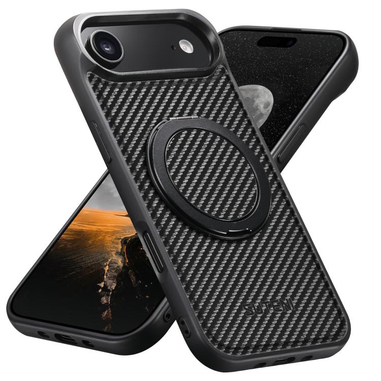 Suteni G3 Carbon Fiber Leather 360 Rotation Holder MagSafe Phone Case