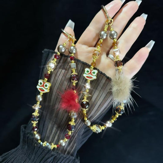 Lion Awakening Hairball Mobile Phone Chain