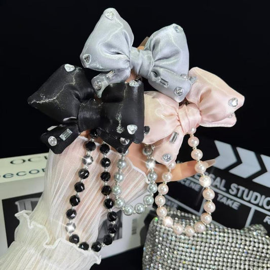 Sparkling Diamond Large Bow Pearl Phone Chain