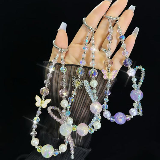 High-Quality Crystal Bead Butterfly Mobile Phone Chain