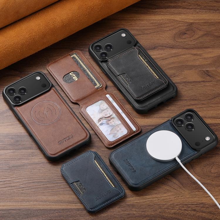 Suteni M3 Card Bag MagSafe Cowhide Texture Leather Phone Case, For iPhone 18, For iPhone 18 Pro, For iPhone 18 Pro Max, For iPhone 17 Pro Max, For iPhone 17 Pro, For iPhone 17, For iPhone Air, For iPhone 16 Pro Max, For iPhone 16 Pro, For iPhone 16 Plu...