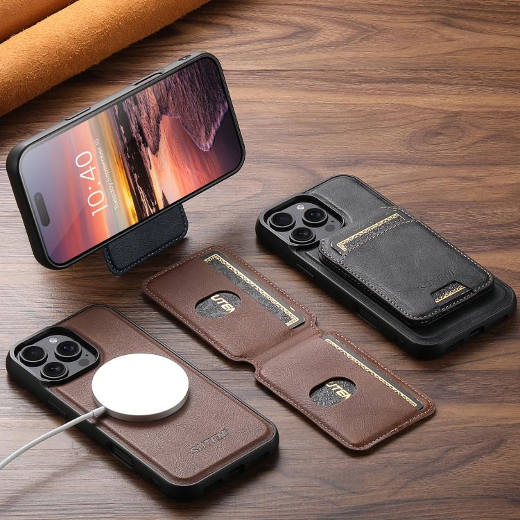 Suteni M5 magnetische Kartentasche MagSafe Rindsleder Textur Handyhülle, für iPhone 17 Pro Max, für iPhone 17 Pro, für iPhone 17, für iPhone Air, für iPhone 16 Pro Max, für iPhone 16 Pro, für iPhone 16 Plus, für iPhone 16, für iPhone 15 Pro Max