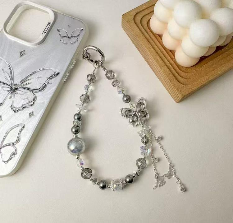 Alloy Rhinestone Butterfly Phone Chain