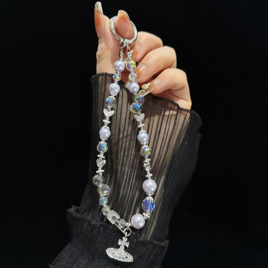 Crystal Pearl Alloy Saturn Phone Chain