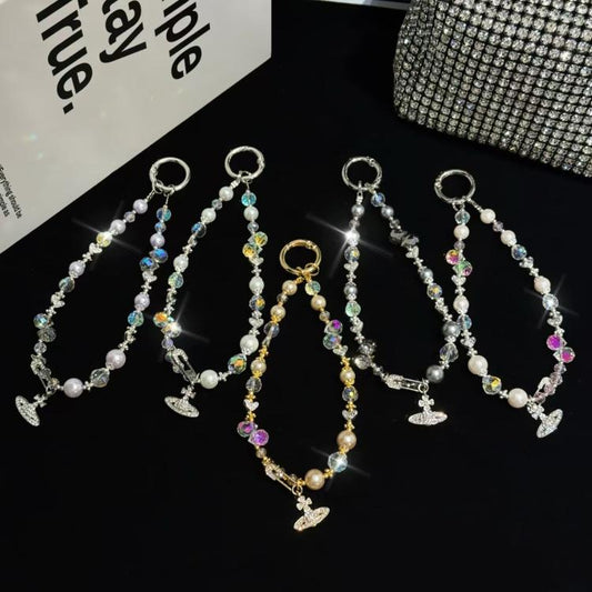 Crystal Pearl Alloy Saturn Phone Chain