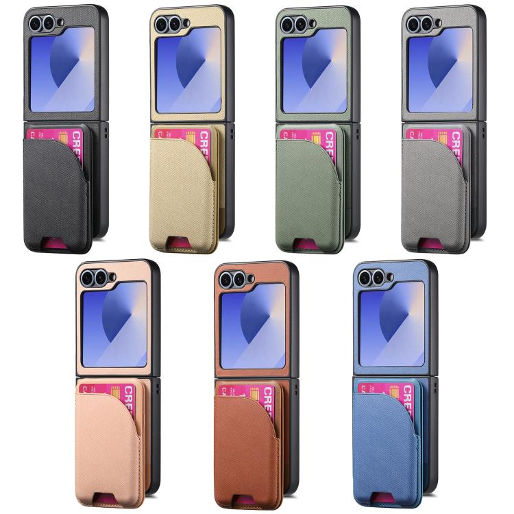 Twill Fabric Leather Skin Card Bag Magnetic Back Phone Case, For Galaxy Z Flip8 5G, For Galaxy Z Flip7 5G, For Galaxy Z Flip6, For Galaxy Z Flip5, For Galaxy Z Flip4, For Galaxy Z Flip3 5G