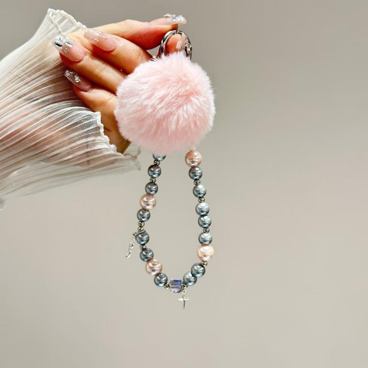 Clover Glass Pearl Big Hairball Mobile Phone Chain