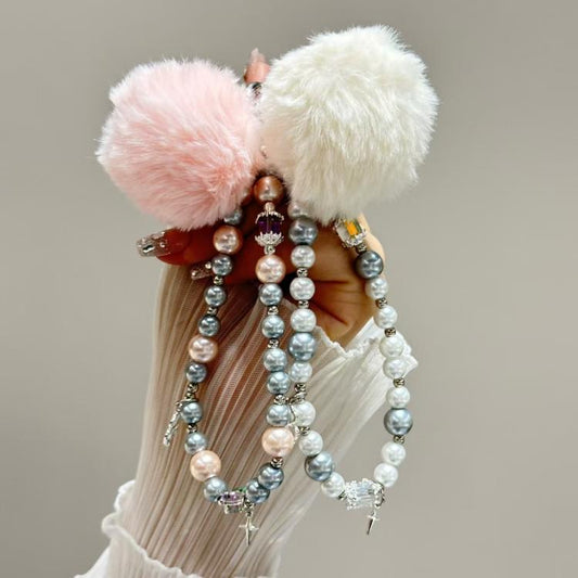 Clover Glass Pearl Big Hairball Mobile Phone Chain