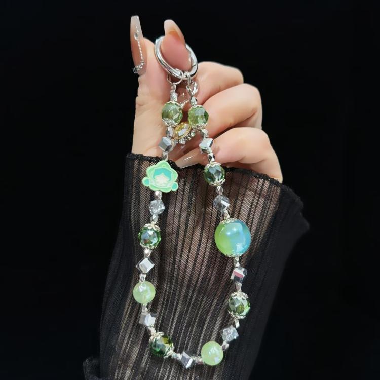 Heidi Bead Mobile Phone Chain, Orange, Pink, Green, Butterflies with colored beads, Dough