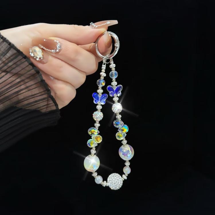 Heidi Bead Mobile Phone Chain, Orange, Pink, Green, Butterflies with colored beads, Dough