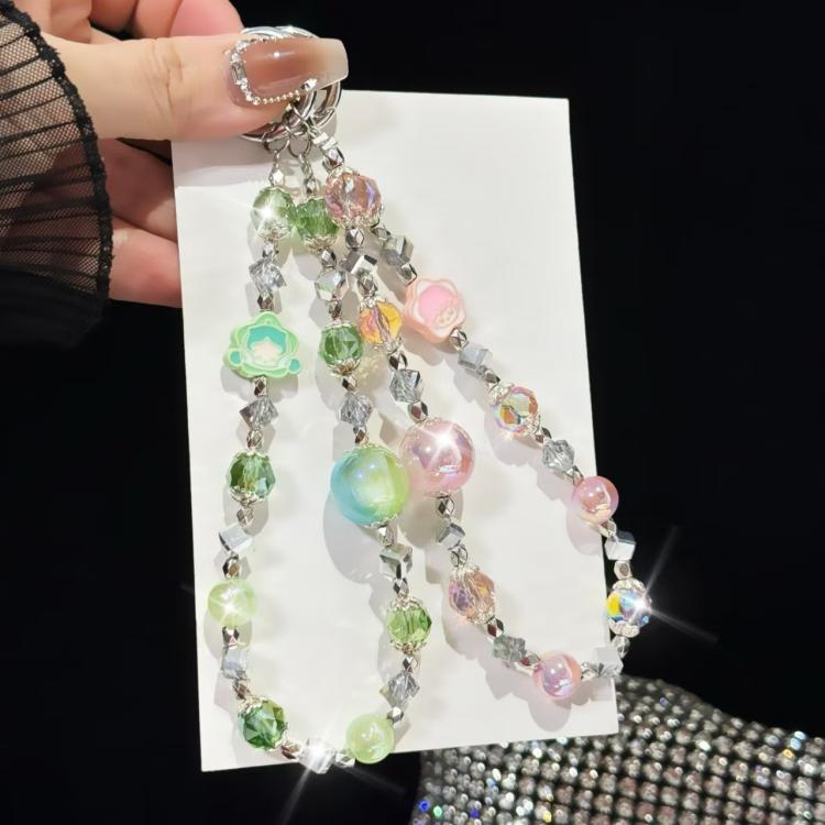 Heidi Bead Mobile Phone Chain, Orange, Pink, Green, Butterflies with colored beads, Dough