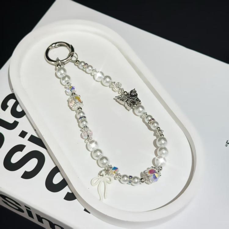 Diamond-Encrusted Pearl Butterfly Phone Chain