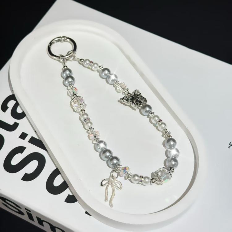 Diamond-Encrusted Pearl Butterfly Phone Chain