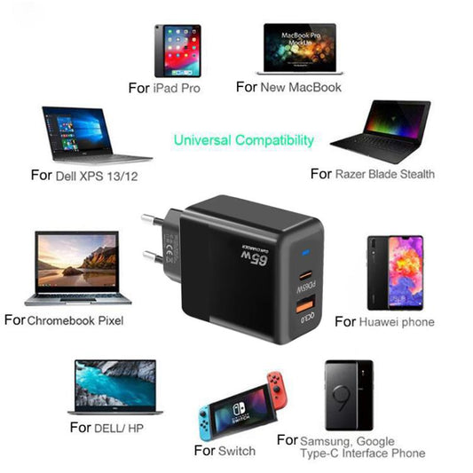 GaN PD 45W + QC3.0 USB Fully Compatible Protocol Charger,EU Plug, EU Plug