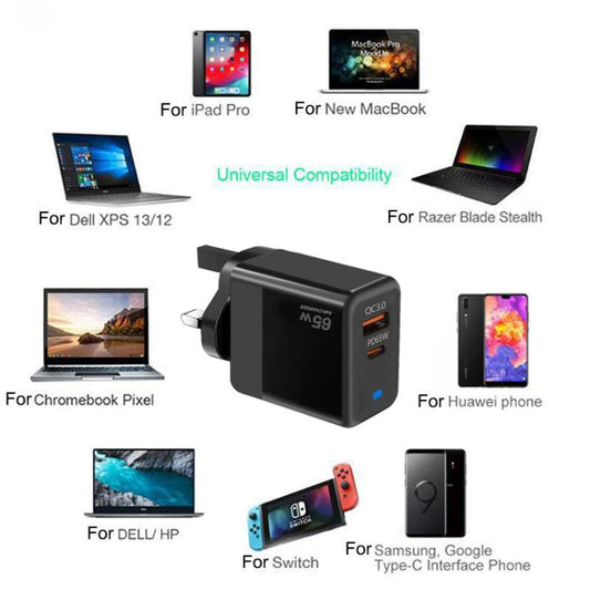 GaN PD 45W + QC3.0 USB Fully Compatible Protocol Charger for MacBook,UK Plug, UK Plug(, UK Plug