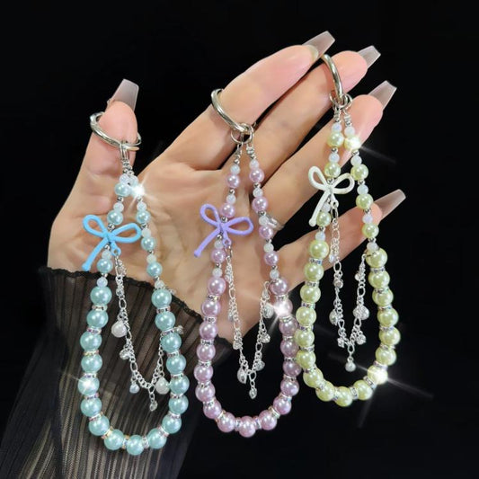 Bow Glass Pearl Mobile Phone Chain