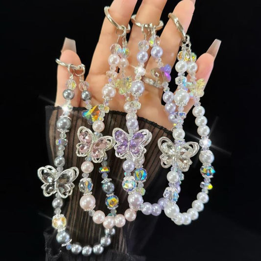 Tassel Pearl Double Butterfly Phone Chain