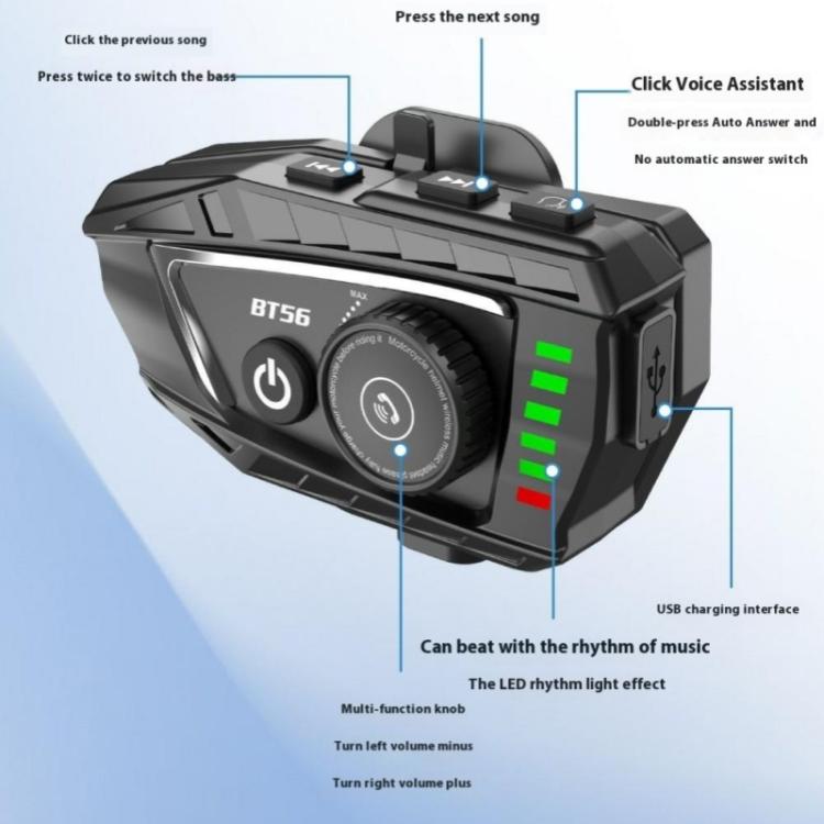 BT56 Rhythm Light Effects Motorcycle Helmet Headphone Bluetooth-Compatible Music Headset, BT56