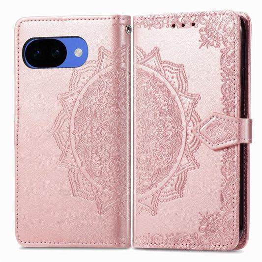 Mandala Flower Embossed Leather Phone Case, For Google Pixel 10a, For Google Pixel 10 Pro XL, For Google Pixel 9a, For Google Pixel 9 Pro XL, For Google Pixel 10 / 10 Pro, For Google Pixel 9 / 9 Pro